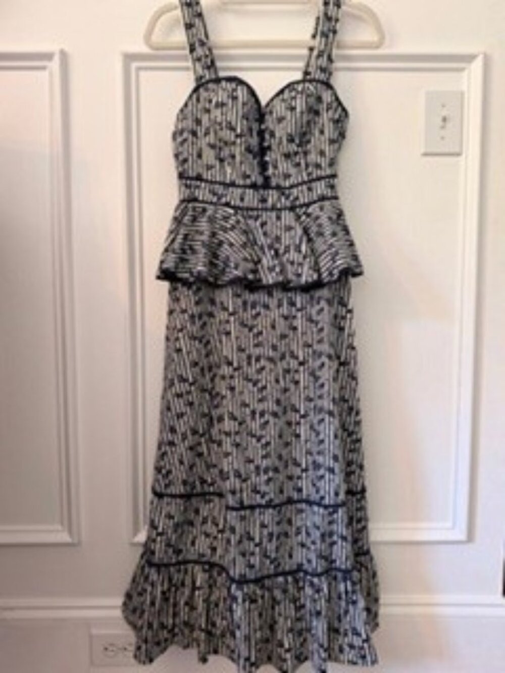 HUNTER BELL Lacey Dress Peplum Midi Dress Vine Stripe